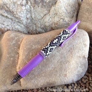 Purple, Black and White Southwest Beaded G2 Refillable Purple Pen